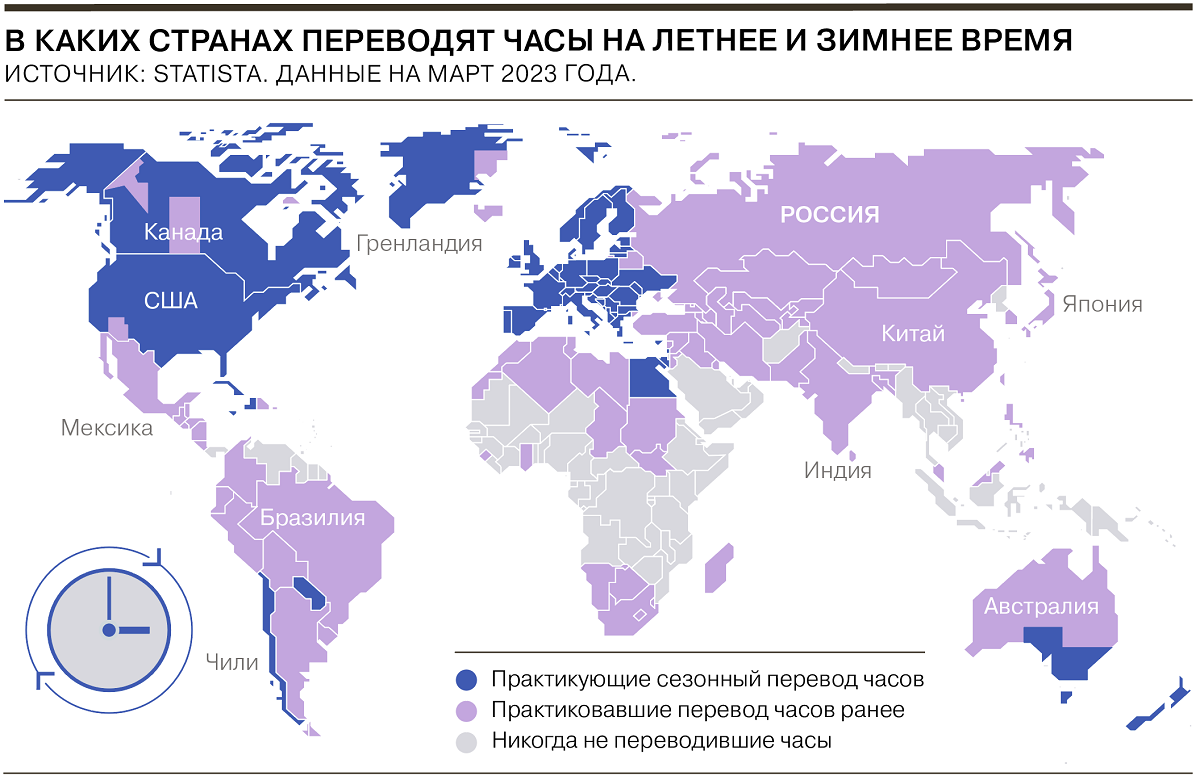 Сколько стран в мире перейдут этой ночью на летнее время