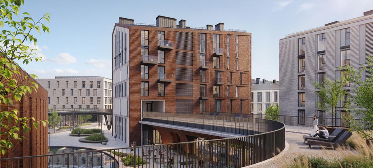 В центре Минска появится необычный дом с пешеходным мостом внутри. Как он будет выглядеть