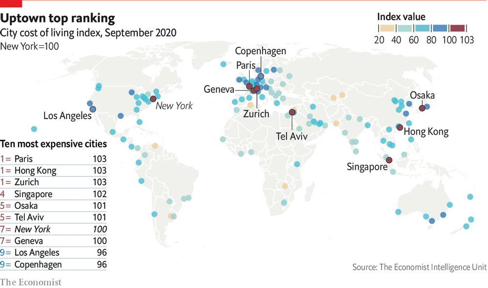 The Economist признал самыми дорогими городами Париж, Гонконг и Цюрих